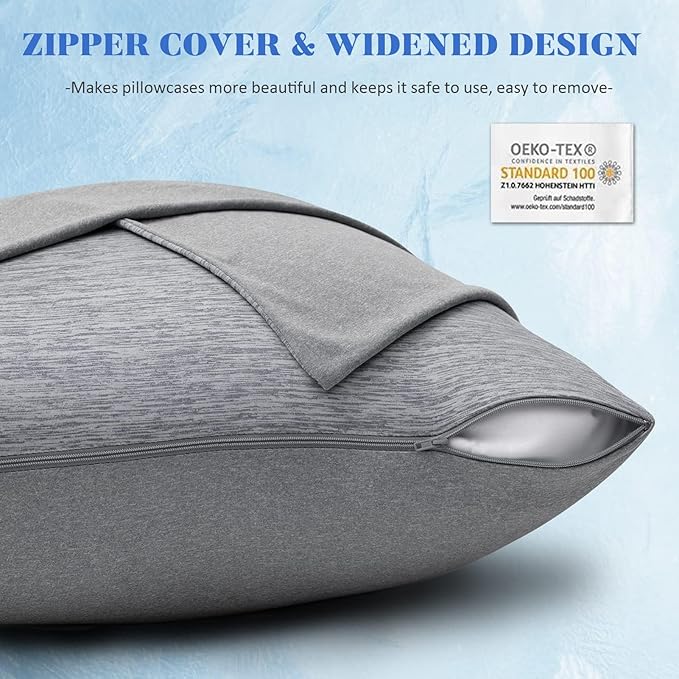 CHOSHOME Cooling Pillow Cases Zipper Pillow Covers Q-Max > 0.45 Zippered Pillowcases for Hot Sleepers, Soft, Breathable, Skin-Friendly, 2 Pack (King, 20"x36", Grey)