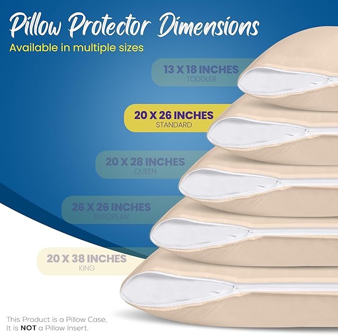 Utopia Bedding Premium 100% Waterproof Pillow Protectors with Zipper Standard Size (Set of 4), Bed Bug and Dust Mite Proof Zippered Pillow Covers, Pillow Encasement Cases, Beige