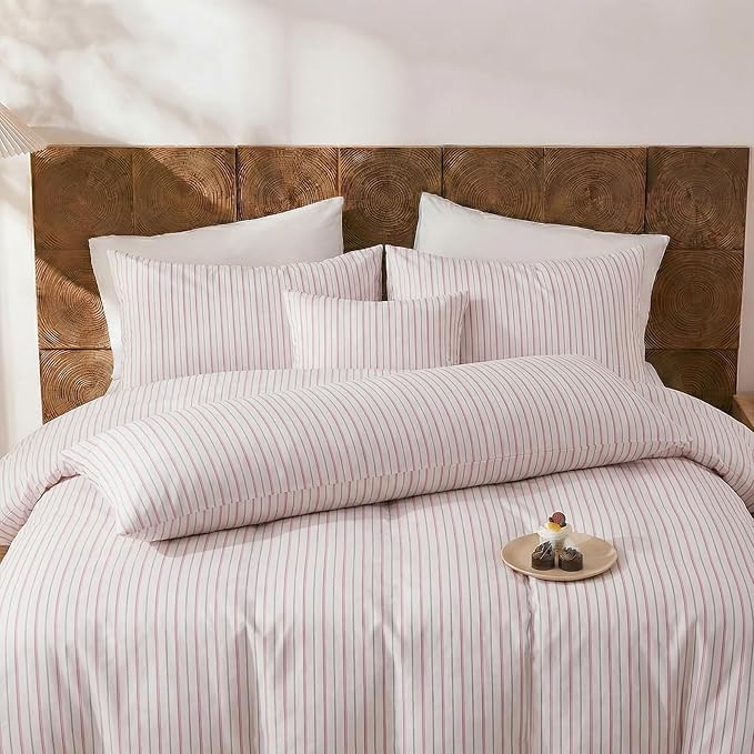 Merryword Standard Size Pillowcases, 100% Cotton Pillow Cases, White & Pink Striped Pillowcases, Soft Breathable Ticker Stripe Pillow Covers, Set of 2