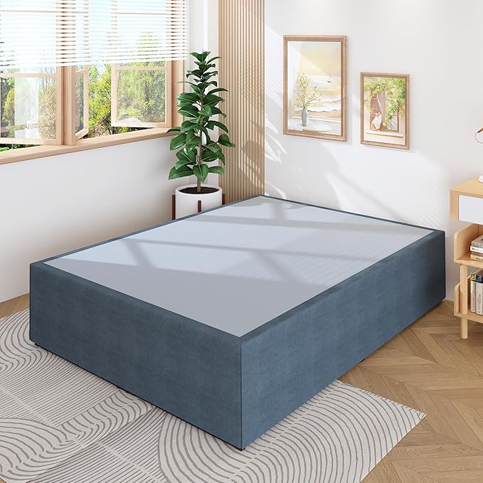 Lutown-Teen 18 Inch King Bed Frame with Storage Bed Cover Skirt, Heavy Duty Metal Full Platform Bed Frame No Box Spring Needed, Easy Assembly, Noise Free, Black and Blue