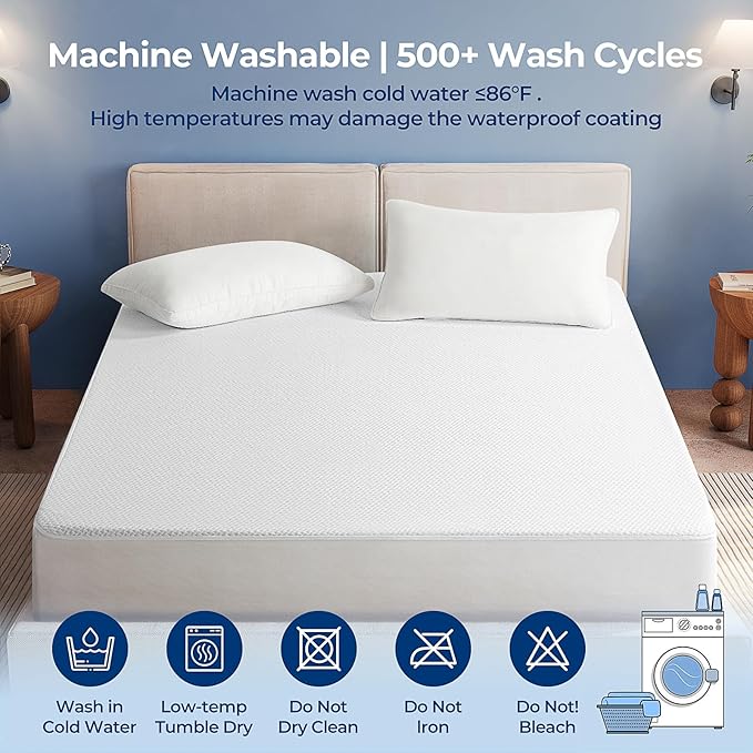 TASTELIFE Full Size Waterproof Mattress Protector - Breathable Cooling Mattress Cover & Pad, Deep Pocket Fits 8-21”, Ultra-Soft Washable Sheet Protection
