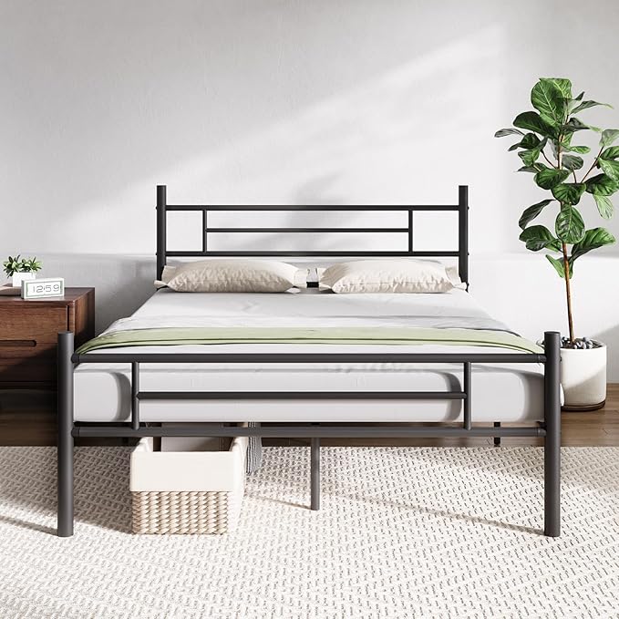 Novilla Queen Bed Frame with Headboard and Footboard, 14 Inch Metal Platform Bed Frame Queen Size, Large Storage Space, Heavy Duty Slats Support, Mattress Foundation No Box Spring Needed