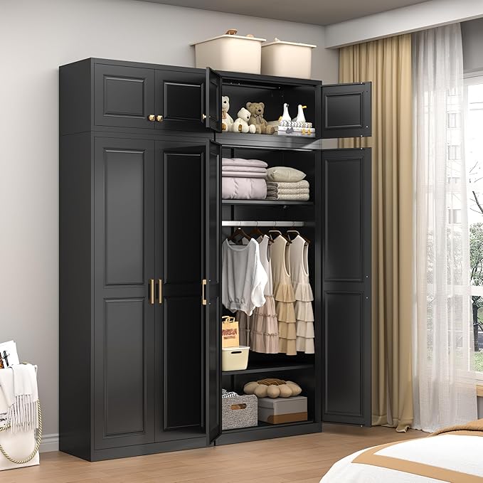 32" Metal Wall Cabinet 2 Doors,Black Hanging Cabinets with Handle,Metal Wardrobe Cabinets,Armoire Wardrobe Closet,Clothes Storage Cabinet for Bedroom,Laundry Room
