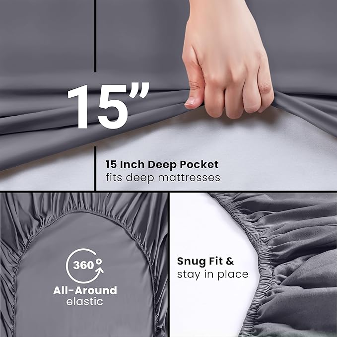 Utopia Bedding Fitted Sheet - Pack of 2 Bottom Sheets - Soft Brushed Microfiber - Deep Pockets, Shrinkage & Fade Resistant - Easy Care (Full, Grey)