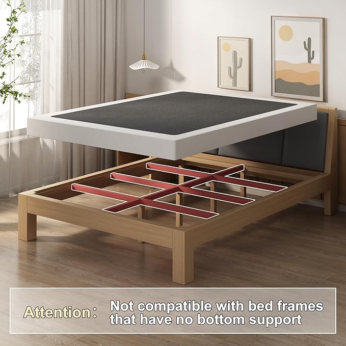 EMODA 4 Inch California King Box Spring Bed Base, 3000 LBS Heavy Duty Metal Mattress Foundation with Fabric Cover, Easy Assembly