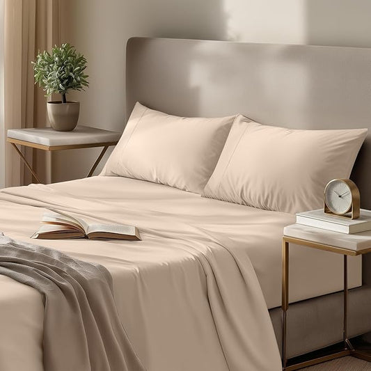 Utopia Bedding Queen Sheet Set - 4 Piece Cloud-Soft Microfiber Sheets - Airy & Comfortable for Restful Sleep - Includes 1 Fitted, 1 Flat & 2 Pillowcases (Beige)