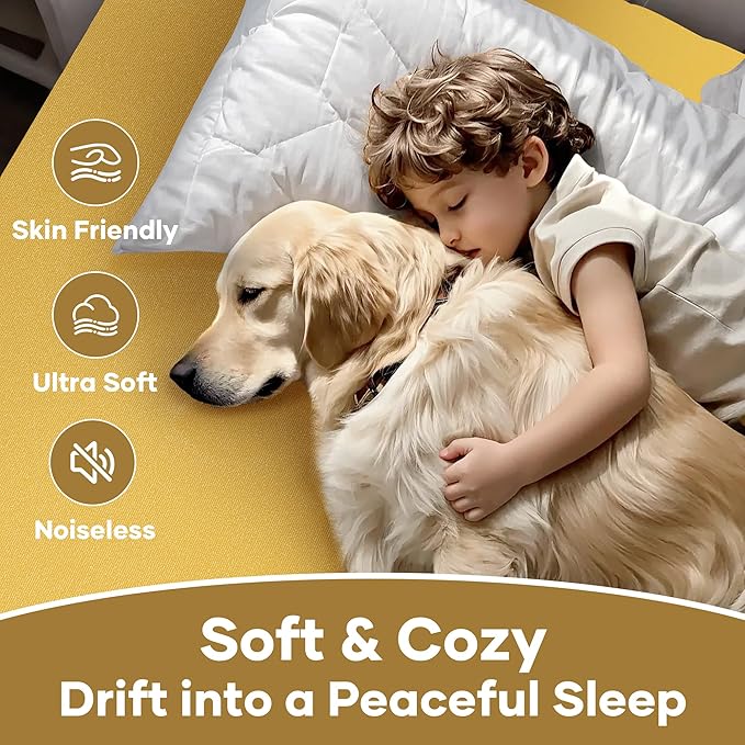 OhGeni 100% Waterproof Mattress Protector, Queen Size Yellow, Fitted Sheet with Deep Pockets, 6''-18'', Premium Noiseless Breathable Soft Material, Mattresses Cover for Bed