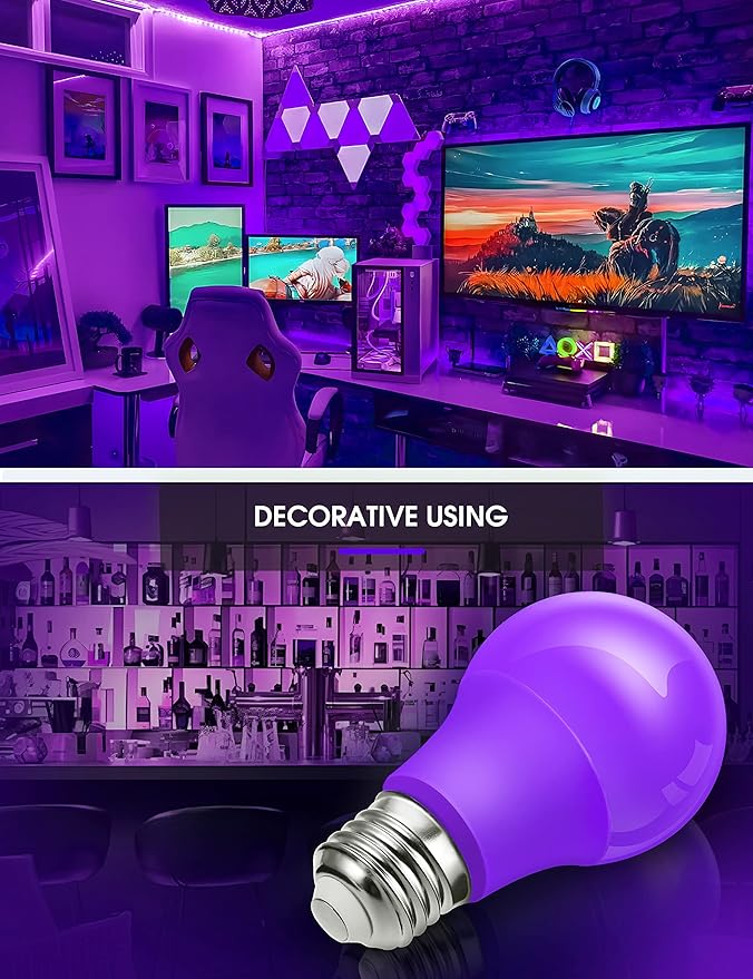 L LOHAS LED Halloween Orange Purple LED Light Bulbs Outdoor [4-Pack], 9W(60W Equivalent) A19 Orange Purple Colored Light Bulb Indoor, E26 Base, Not-Dim