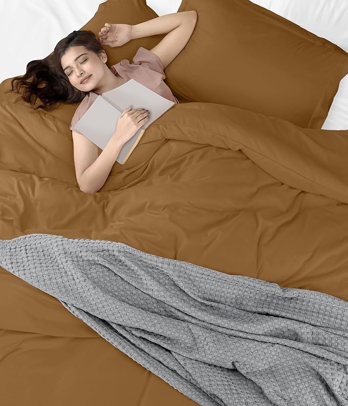 Utopia Bedding Duvet Cover Queen Size - 3 Piece with Zipper Closure - 1 Comforter Cover 90X90 Inches & 2 Pillow Shams 20X26 Inches (Mocha) Comforter Not Included