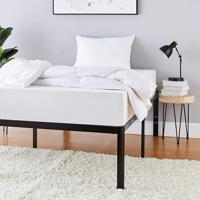 Amazon Basics Sturdy Heavy-Duty Non-Slip Platform Bed Frame, Steel Slat Support, Noise Free, Easy Assembly, 18 Inch Storage Height, Twin Size, Black