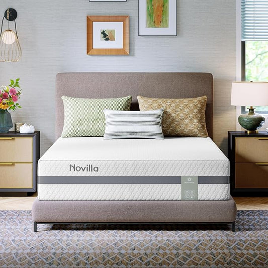 Novilla Queen Mattress, 12 Inch NanoGEL™ Memory Foam Mattress Queen with Upgraded Dual-Support for Spinal Alignment & Pressure Relief, Cool Foam Mattresses in a Box with Breathable Cover, Medium Firm