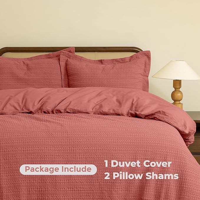 Dreamology King Duvet Cover, Waffle Weave Duvet Cover Set,100% Cotton Waffle Duvet Covers with Zipper Closure, Soft Luxury Textured & Breathable Bedding Set,Duvet Cover King 3 Pieces (Terracotta)