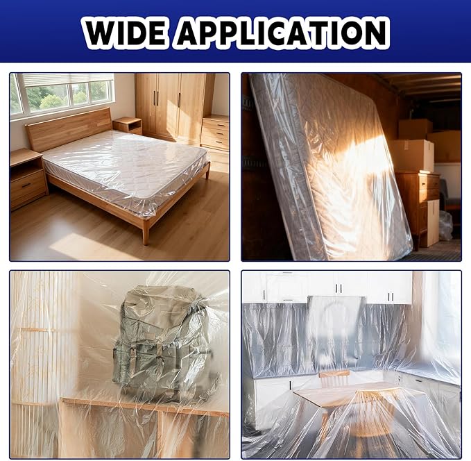 TopSoon 2PK Clear Plastic Mattress Bag - Moving & Storage Cover for Mattress or Box Spring - Heavy-Duty Disposal Supplies (2mil, Queen)