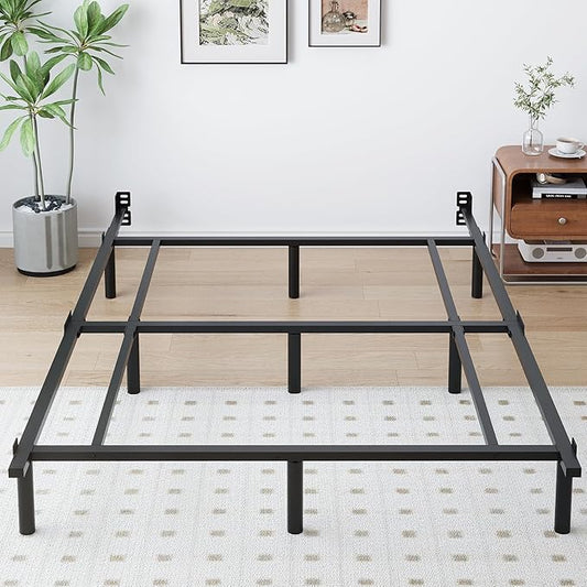 King Metal Bed Frame, 7 Inch Low Heavy Duty Platform Bed Frames King Size for Box Spring and Mattress, Easy Assembly, Noise-Free, Adjustable, Black