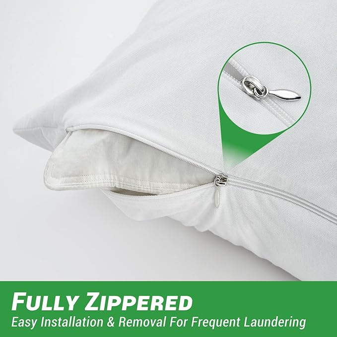 Gogreen Bamboo Rayon Waterproof Pillow Protector, Breathable Pillow Cover, Cooling Pillow Case Protector with Zipper, Super Soft Pillow Case Cover with Zipper (4 Packs, Queen 20"x30", White)