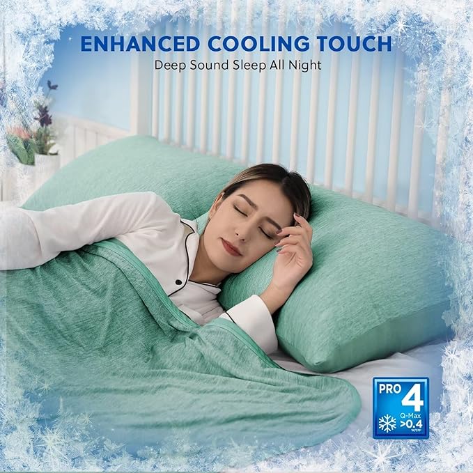 HOMFINE Cooling Pillowcases Queen Size - Double Side Q-Max 0.439 Cooling Fiber for Pillow Protector, Breathable Cold Pillow Cover for Hot Sleeper Night Sweat, Hidden Zipper, 2 Pack (20"x30", Green)