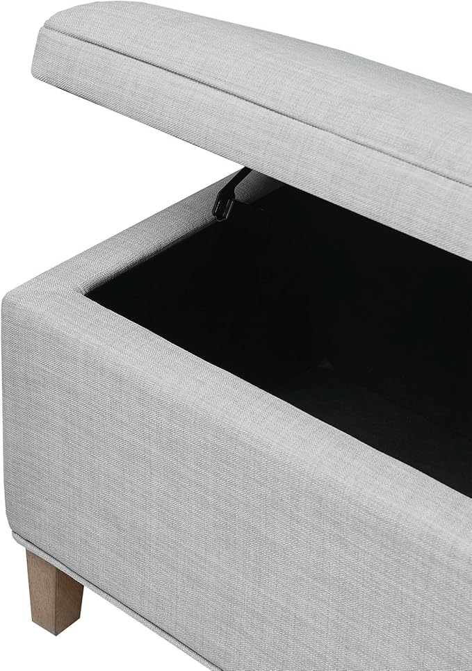 Martha Stewart Caymus Rectangular Storage Ottoman Bench, Upholstered Textured Fabric, Soft Hinge, Pipped Edges with Solid Wood Legs, Accent Furniture for Bedroom Décor, Easy to Assemble - Light Grey