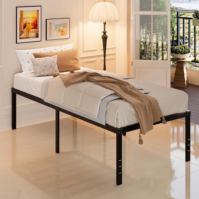 Maenizi Twin Bed Frames No Box Spring Needed, 20 Inch Heavy Duty Metal Bed Frame Twin Support Up to 2500 lbs, Easy Assembly, Noise Free, Black