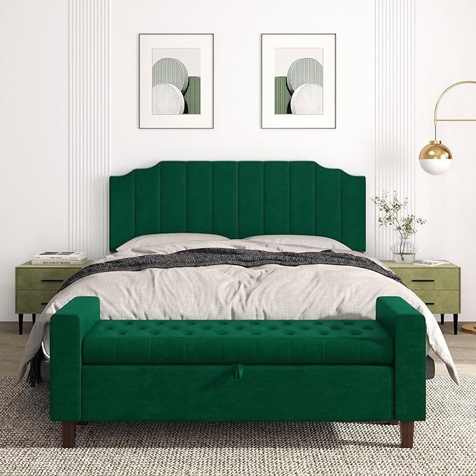 Befurtori King Size Headboard Only, Velvet Wall Mounted Headboard King for Adjustable Bed Modern Upholstered Head Board Easy Assembly, Jade Green