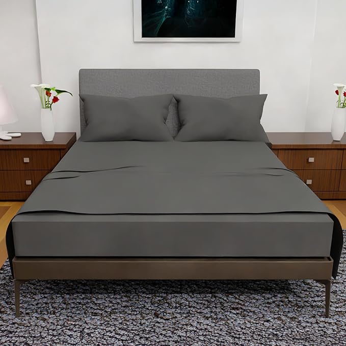 Queen Sheet Set - 4 Piece Bedding - Double Brushed Queen Size Bed Sheets, Deep Pocket (Dark Grey)