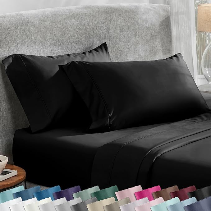 California Design Den Standard Queen Size Pillowcase Set - 400 Thread Count, 100% Cotton Sateen, Set of 2 Pillow Covers, Soft and Breathable - Black