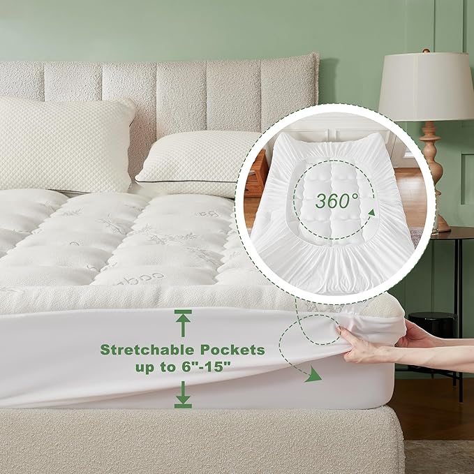 BEDLORE Twin Mattress Topper Viscose Derived from Bamboo, Thick Pillow Top Mattress Pad with Stretchable Pockets for 6-15 inches Mattress, Soft Breathable Mattress Topper for Back Pain Relief