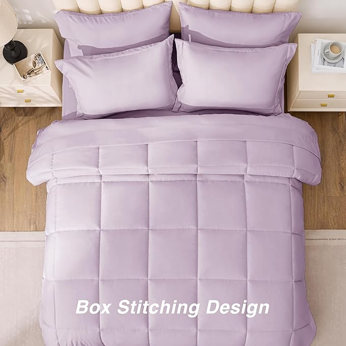 Love's cabin Full Comforter Set Light Purple, 7 Pieces Full Bed in a Bag, All Season Bedding Sets with 1 Comforter, 1 Flat Sheet, 1 Fitted Sheet, 2 Pillowcase and 2 Pillow Sham | Soft, Breathable, Lightweight, Comfortable