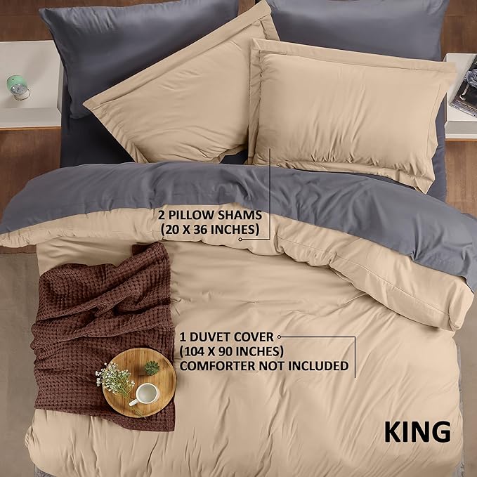 Utopia Bedding Duvet Cover King Size - 3 Piece with Zipper Closure - 1 Comforter Cover 104X90 Inches & 2 Pillow Shams 20X36 Inches (Beige) Comforter Not Included