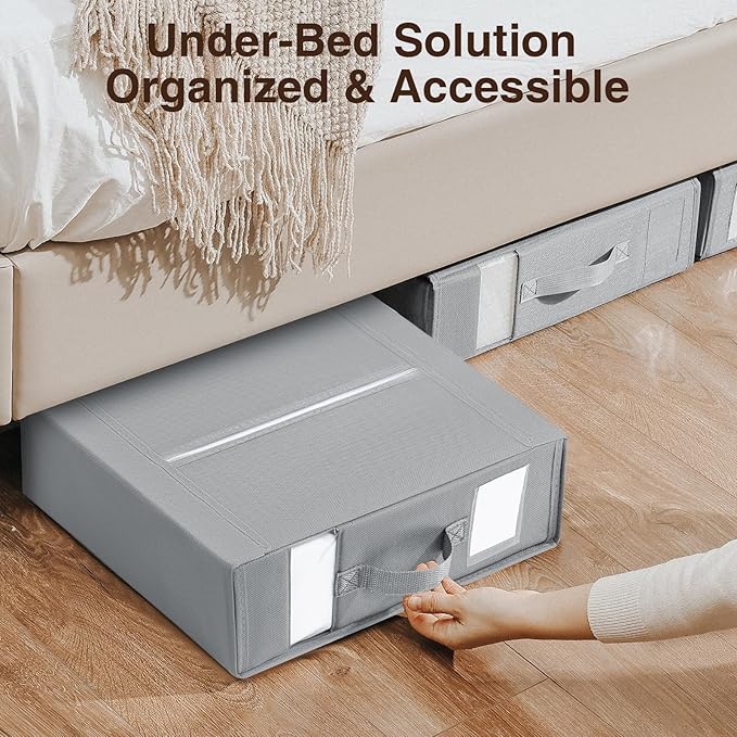 DIMJ Bed Sheet Organizers and Storage 8 Pack - Foldable Sheet Holder for Linen Bedding Storage Box for organization, Sheets Set Holder for Blanke, Towel (King & Queen Size), Grey