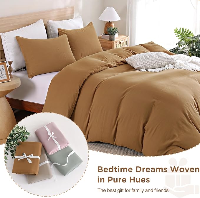 TOCOMOA Muslin Duvet Cover 100% Cotton Like Linen Texture Breathable Soft Comfy 3-Piece Burnt Orange Comforter Cover Fall Bedding Set (King 104"x90", Comforter Not Included)