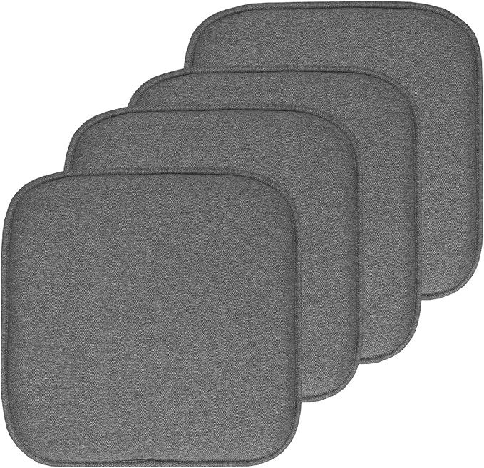 Sweet Home Collection Chair Cushion Memory Foam Pads Honeycomb Pattern Slip Non Skid Rubber Back Rounded Square 16" x 16" Seat Cover, 4 Pack, Charlotte Gray