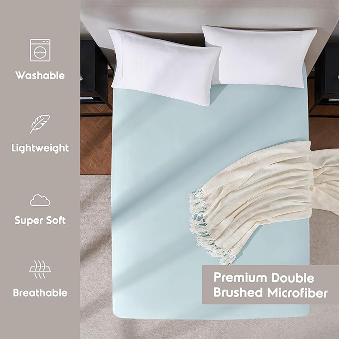 Nestl 4 Pack Light Blue Fitted Sheet Extra Deep Pocket, Hotel Luxury KingFitted Sheet Only Easily Fits 18 to 24 Inch Mattress, Super Soft, Wrinkle-Free and Breathable with Corner Straps