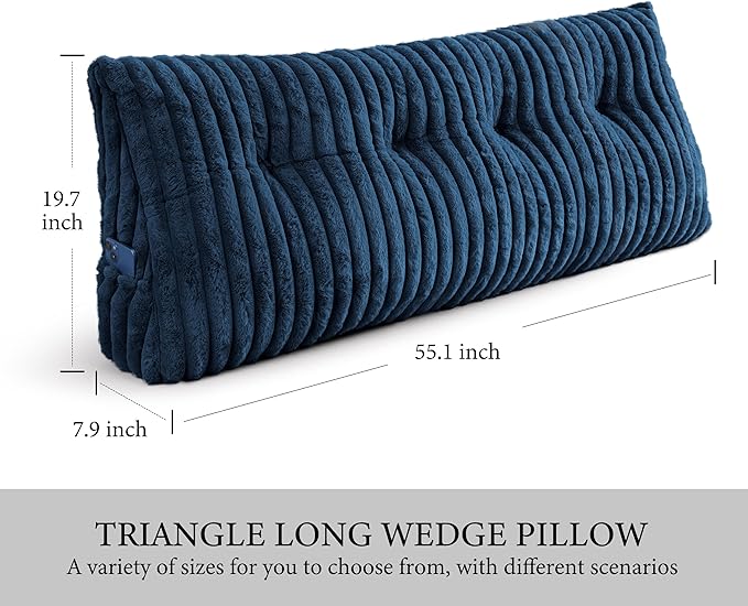 Headboard Pillow Full, Triangular Wedge Pillow Headboard Full, Cushion Headboards Reading Pillows, Backrest Pillows for Sitting in Bed or Working with Removable Cover, Blue