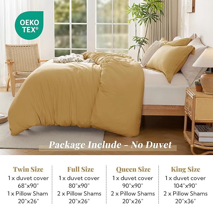 MILDLY Super Soft Duvet Cover 2pcs - 100% Washed Microfiber Yellow Twin/Twin XL Comforter Cover Set with Zipper Closure & Corner Ties (No Comforter)