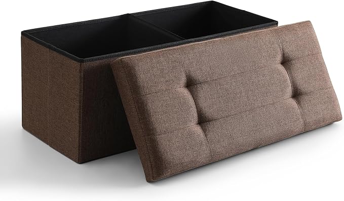 Storage Ottoman Bench Foldable Seat Footrest Shoe Bench End of Bed Storage with Flipping Lid, 75L Storage Space, 30 inches Linen Fabric Brown