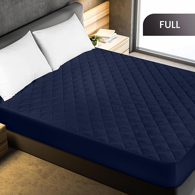 Utopia Bedding Quilted Fitted Mattress Pad, Full Size, Elastic Fitted Mattress Topper Protector and Cover with Deep Pocket Stretches up to 16 Inches, Machine Washable (Navy)