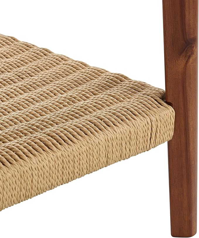 Alaterre Furniture Calais 2-Tier Solid Wood End Table with Woven Storage Shelf – Mid Century Modern Nightstand or Side Table for Living Room, or Bedroom (Chestnut)
