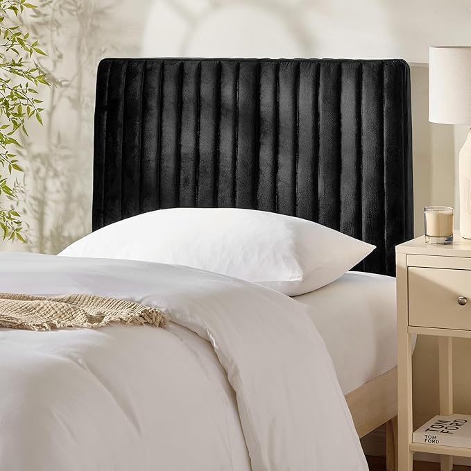 Hearth & Harbor Twin Headboard Only, Floating Wall Mounted Headboard Twin Size, Easy Assemble Upholstered Peel and Stick Headboards, 3D Soundproof Bed Wall Panels, Velvet Stick on Headboards, Black