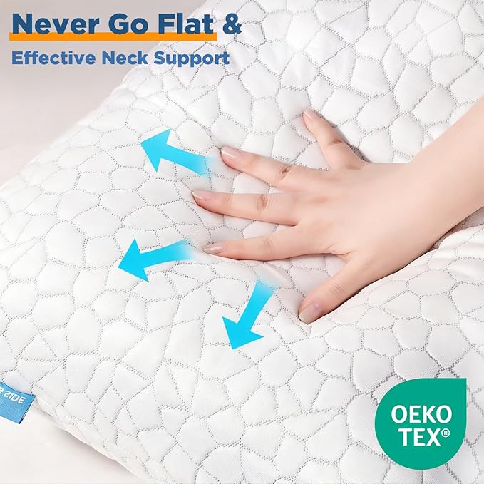 Cooling Pillows King Size Set of 2, CertiPUR-US Shredded Memory Foam Pillows,Soft Yet Supportive Pillow for Sleeping, Cool Pillow for Hot Sleepers,Adjustable Firm Pillow for Side,Back,Stomach Sleepers