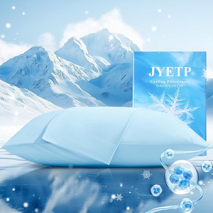 Cooling Pillow Cases 2 Pack Standard Size Cooling Pillowcases for Hot Sleeper Q-Max>0.5, Hydrates Skin & Hair, Reduces Wrinkles & Frizz, Soft Smooth Silky Pillowcases Envelope Set of 2, Blue
