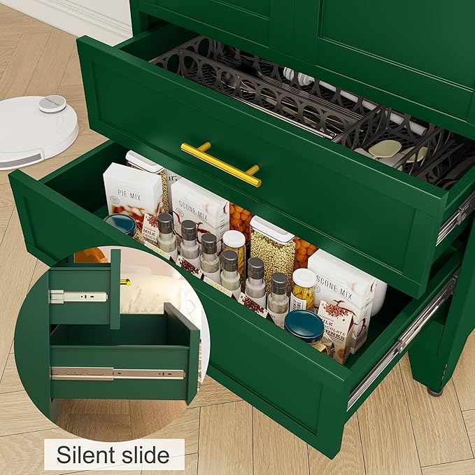 erosoei 71" H Metal Pantry Storage Cabinet,Office File Cabinets with 2 Drawers and Shelves, Kitchen Cupboard Storage Cabinet for Bedroom and Dinning Room（Green）