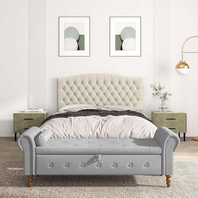Befurtori Queen Headboard Only, Upholstered Headboard for Adjustable Bed Linen Tufted Queen/Full Size Wall Mounted Head Board with Solid Wood Legs Head Board, Ivory