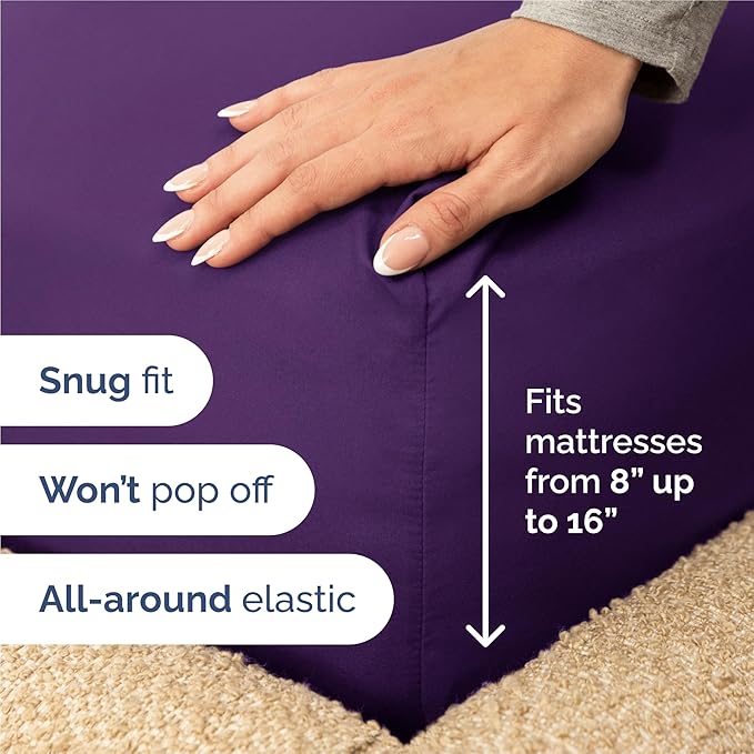 Split King 7 Piece Sheet Set - Comfy, Breathable & Cooling - Soft Hotel Luxury Bedding for Women, Men, Kids, Teens and Children - 1 Flat & 2 Fitted Sheets & 4 Pillowcases with Deep Pockets - Purple