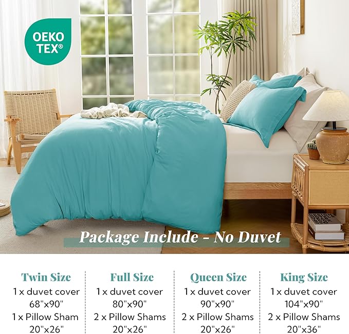 MILDLY Super Soft Duvet Cover - 100% Washed Microfiber Aqua Blue Comforter Cover Set 3 Pieces with Zipper Closure & Corner Ties (No Comforter)