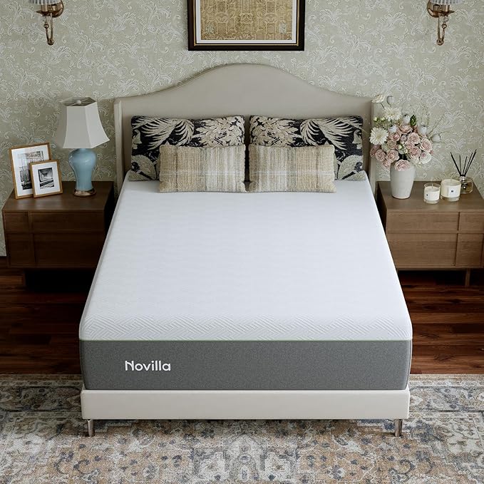 Novilla Bliss Green Tea Queen Mattress, 14 Inch Gel Memory Foam Mattress Queen in a Box for Cooling Comfort with Nylon Cover, Pressure Relieving & Spine Alignment with CertiPUR-US Certified Foams