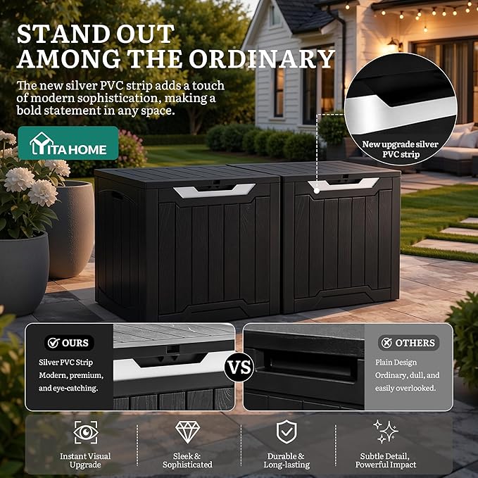 YITAHOME 31 Gallon Deck Boxes Set of 2, Lockable Outdoor Storage Bins for Patio Cushions, Garden Tools, Weather-Resistant Resin Storage Solution, Black