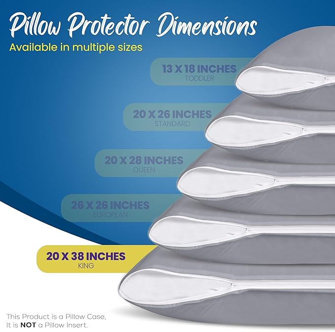 Utopia Bedding Premium 100% Waterproof Pillow Protectors with Zipper King Size (Set of 4), Bed Bug and Dust Mite Proof Zippered Pillow Covers, Pillow Encasement Cases, Gray