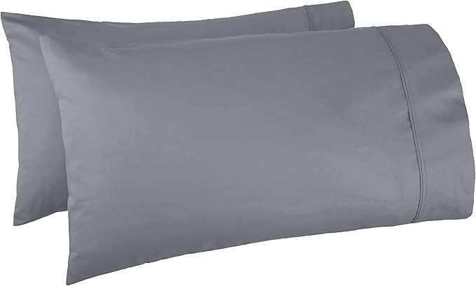 Amazon Basics 400 Thread Count 100% Cotton Pillow Cases, Sateen Weave, King, Dark Gray, 40" x 20", Set of 2, Pillows Not Included