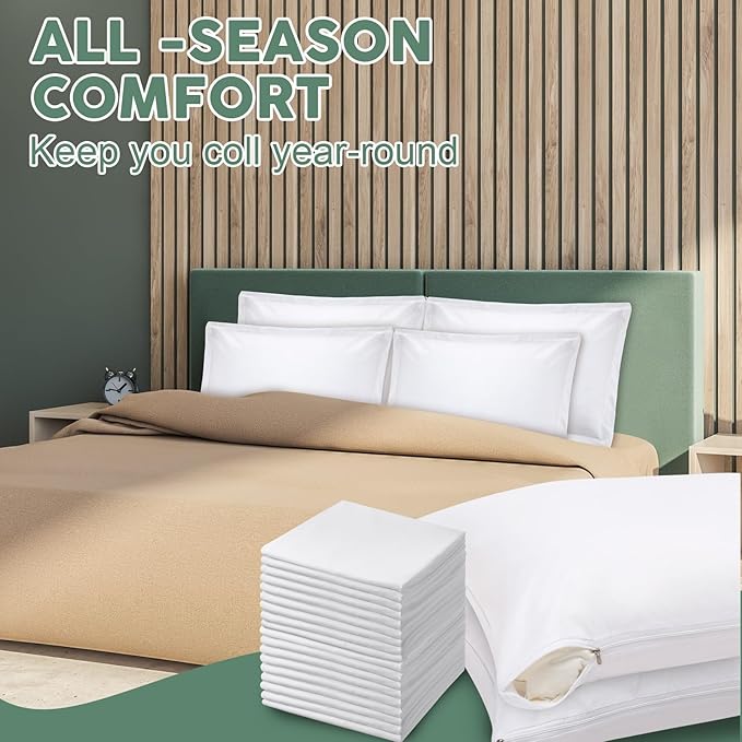 Shimeyao 60 Pcs 20 x 30 Inch Zippered Pillow Protectors Bulk, Standard Size Bedding Pillow Cases, Soft Breathable Cotton Sateen Dust Protection Covers White Protectors for Home Hotel Rental
