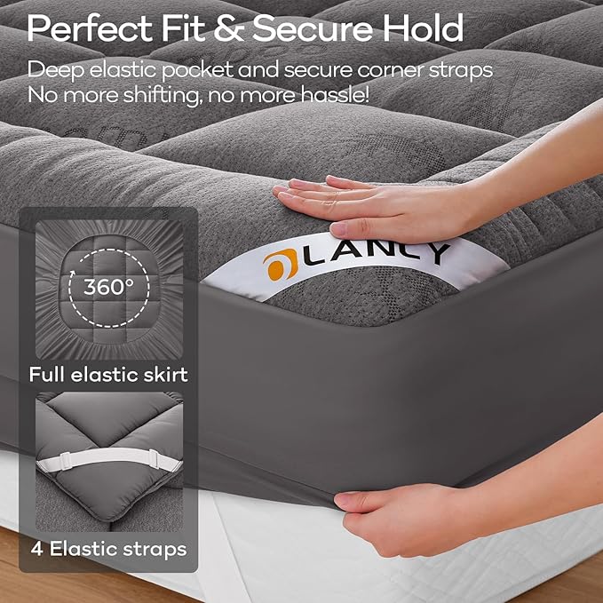 OLANLY Twin Mattress Topper – Viscose Made from Bamboo, Cooling Soft Twin Pillow Top Mattress Pad for Back Pain Relief, Plush Down Alternative Fill Bed Topper with Elastic Deep Pocket, Light Gray